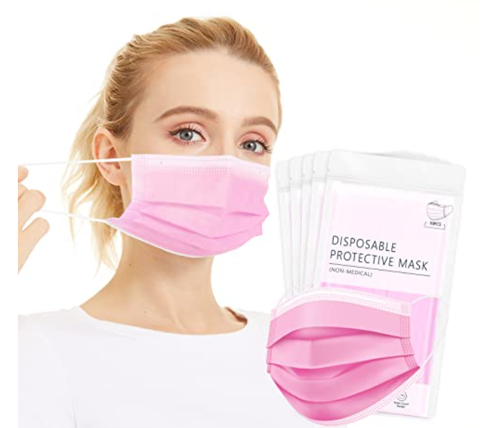 LVM Pack of 50 Pieces Disposable Protective Face Mask for Adult - Pink - Zoom Image