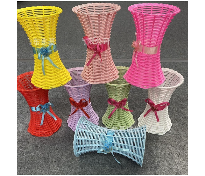 GTC 22000776  3 Pcs Plastic Rattan Flower Vase for Home Decoration - Pink - Zoom Image 2