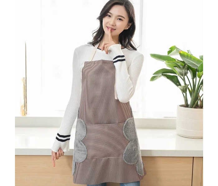 OEM Waterproof and Oil Proof Kitchen Apron with Pocket and Wipeable Stripes - Brown - Zoom Image 1