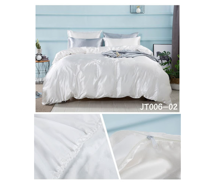 GTC 22000742 4 Pieces Satin Silk Solid Color Bedding Set - White - Zoom Image 2