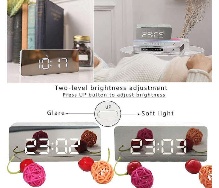 GTC 22000752 Digital Mirror Alarm Clocks with Temperature Led Display - White - Zoom Image 3