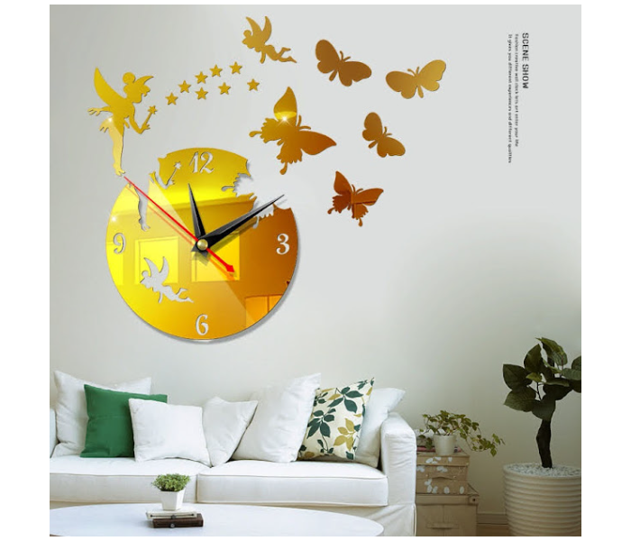 GTC 22000786 Butterfly Star 3D Acrylic Stereo Sticker Wall Clock - Gold - Zoom Image