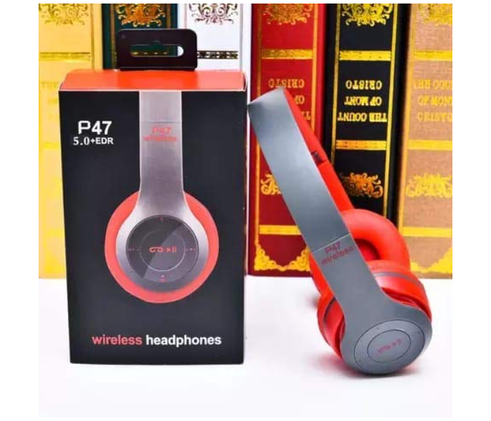 P47 Wireless Bluetooth Foldable Headset with Microphone - Red - Zoom Image 1