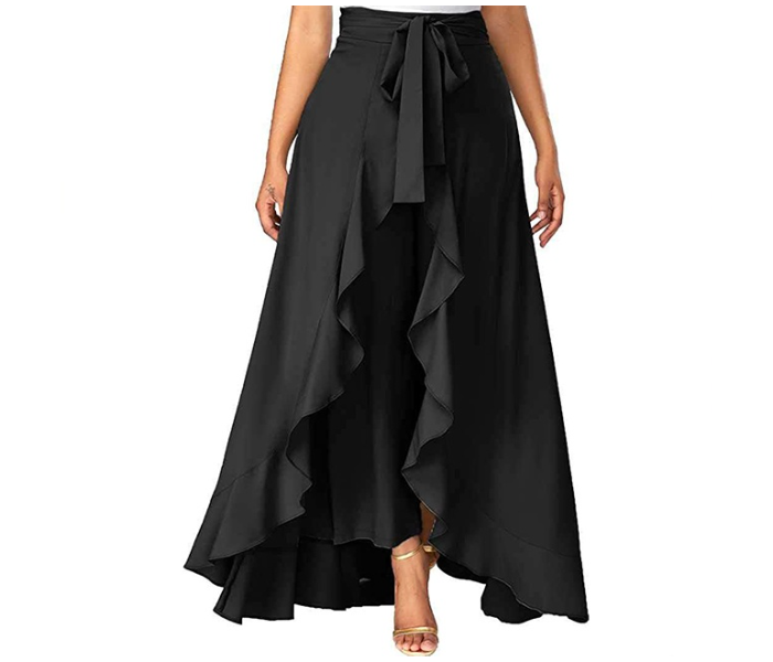 Quny PMM2127 Full Stitched Polyster Cotton Skirt Pants With Ruffle Skirt And Fancy Belt for Women - Black - Zoom Image