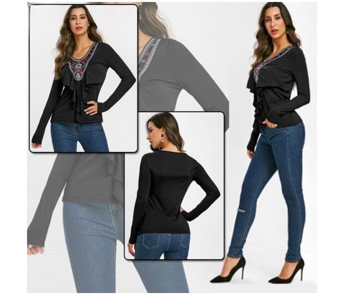 Quny RMC-10311 Full Sleeve Large Sized Short Top for Women - Black - Zoom Image