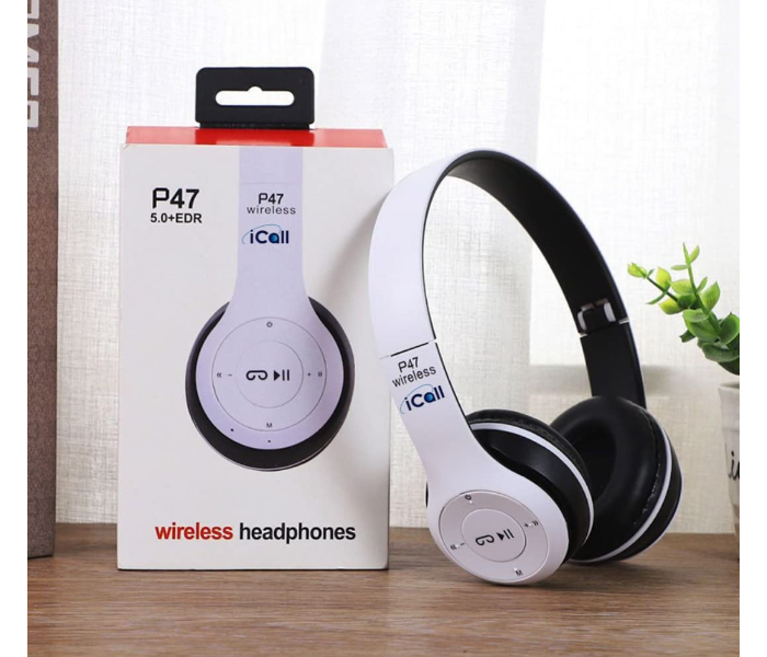 P47 Wireless Bluetooth Foldable Headset with Microphone - White - Zoom Image 1