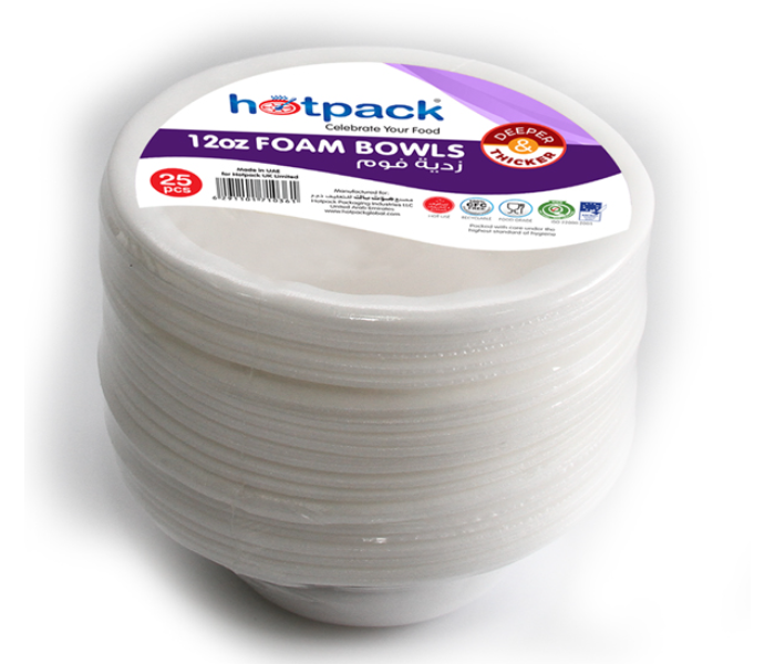 Hotpack HSMPAFB12 25 Pieces 12oz Foam Bowl - White - Zoom Image