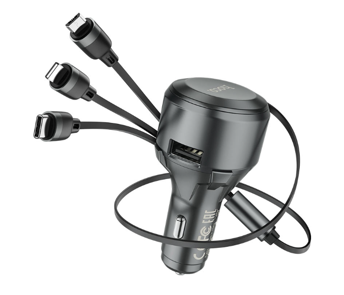 Hoco S27 24W Tributo Single-Port Car Charger With 3-In-1 Cable - Black - Zoom Image 1