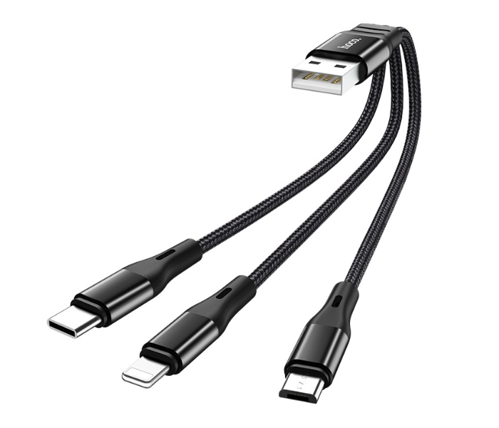 Hoco X47 3-In-1 Harbor Lightning Micro and Type-C Charging Cable - Black - Zoom Image 1