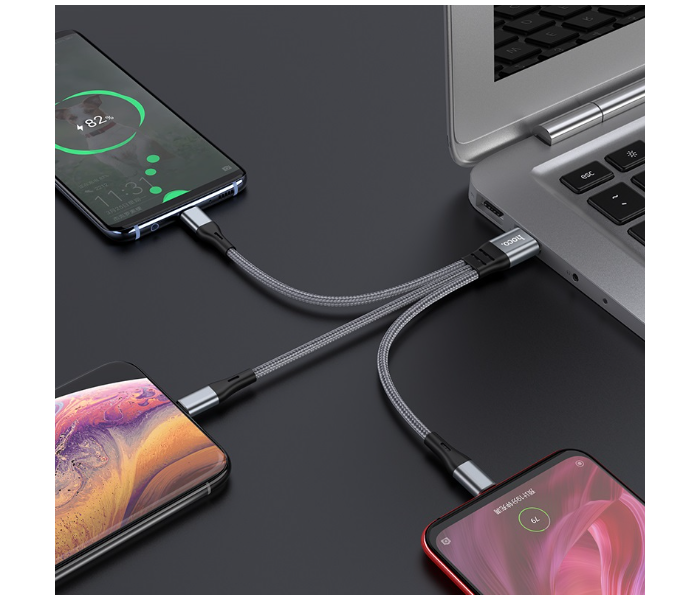 Hoco X47 3-In-1 Harbor Lightning Micro and Type-C Charging Cable - Black - Zoom Image 2