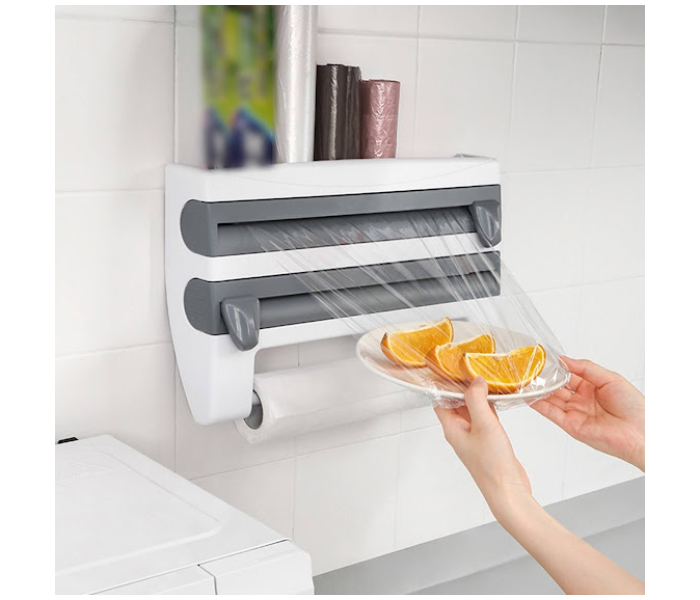 GTC 22000689 4 In 1 MultiFunction Kitchen Cling Film Foil Paper Holder - White and Grey - Zoom Image 1