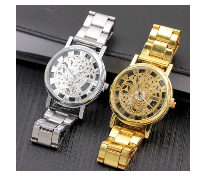 FLLi 2 Piece 18k Gold Plated Machinery Design Watch - SIlver and Gold - Zoom Image