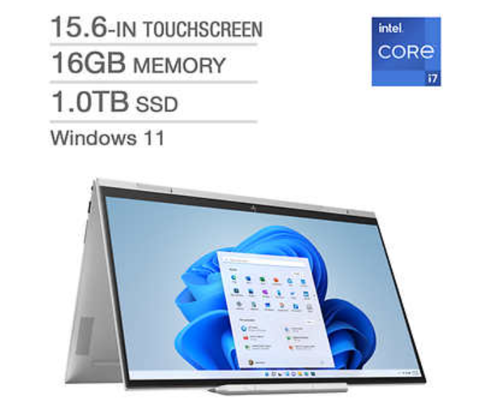 HP 2L7M5UA 15-ES0003CA Envy 15.6 Inch FHD Touch Screen Intel Core i7-1165G7 Processor 16GB DDR4 RAM 1TB SSD Iris X Graphics Windows 10 Home - Silver - Zoom Image 2