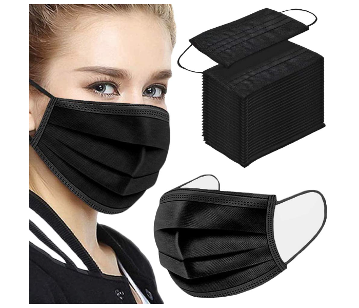 LVM Pack of 50 Pieces Disposable 3 Layer Face Mask - Black - Zoom Image