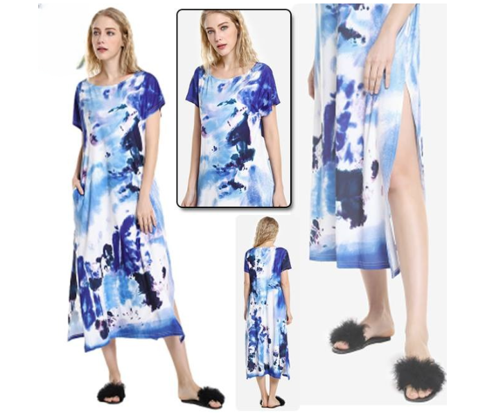 Quny RMC-10250 Half Sleeve Small Sized Frock for Women - White and Blue - Zoom Image