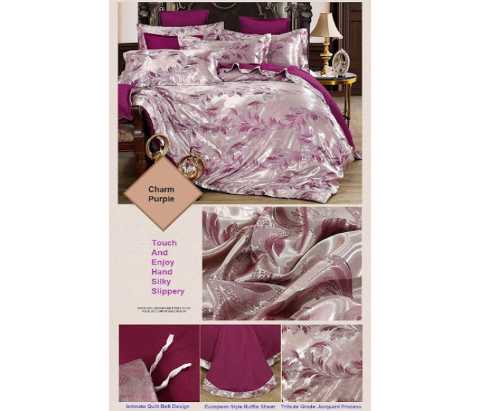 GTC 22000740 European-style Satin Jacquard 4 Piece Bedding Set - Purple - Zoom Image 2