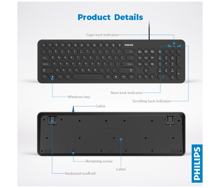 Philips SPK6334-00 Wired Keyboard with Arabic and English Layout - Black - Zoom Image 6