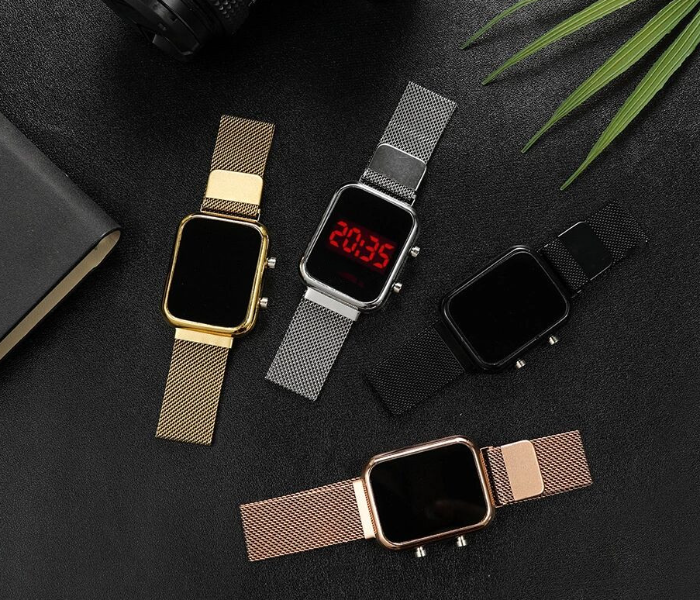 Large Dial Rectangular Digital  Fashion Stainless Steel Led Electronic Luxury - Gold - Zoom Image 2