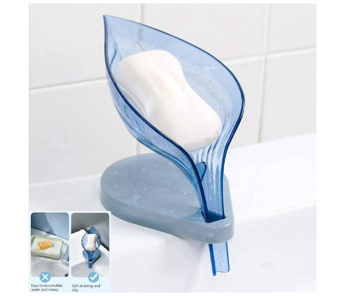 GTC 22000724 Leaf Shape Self Draining Bar Soap Holder - Blue - Zoom Image 1