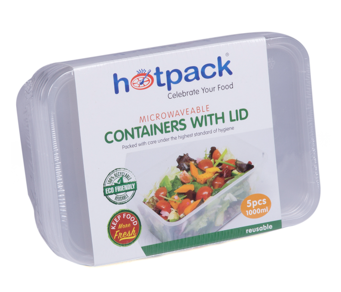 Hotpack HSMMP1000 5 Pieces 1000ml Microwave Container Rectangular - White - Zoom Image 1