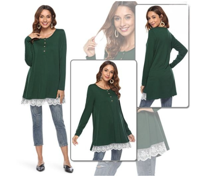 Quny RMC-10221 Full Sleeve Large Sized Top for Women - Green - Zoom Image