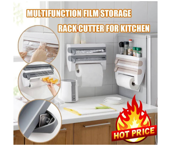 GTC 22000689 4 In 1 MultiFunction Kitchen Cling Film Foil Paper Holder - White and Grey - Zoom Image 4