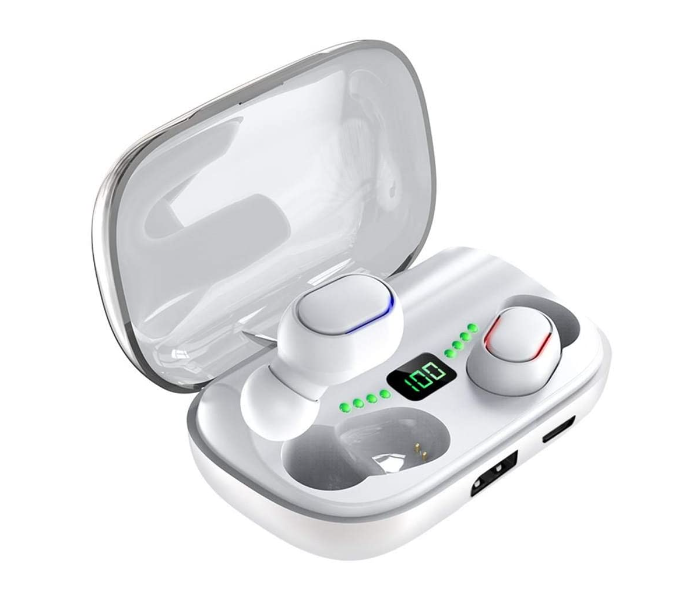 JS2 TWS-T11 Bluetooth 5.0 with Charging Case and LED Digital Display True Wireless Earbuds - White - Zoom Image 1