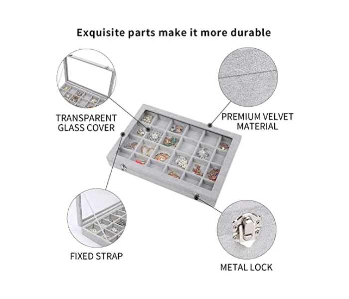 Multi-Functional 24 Grid Jewelry Organizer with Lid and Lock - White - Zoom Image 3