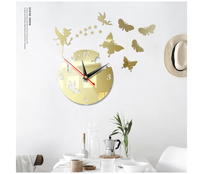 GTC 22000787 Butterfly Star 3D Acrylic Stereo Sticker Wall Clock - Light Gold - Zoom Image