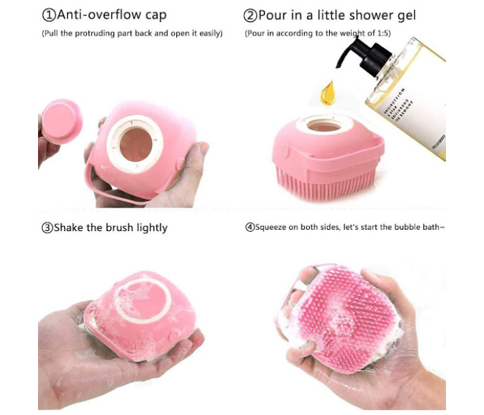 GTC 22000720 Silicone Massage Exfoliating Bath Shower Brush With Soap Dispenser - Pink - Zoom Image 5