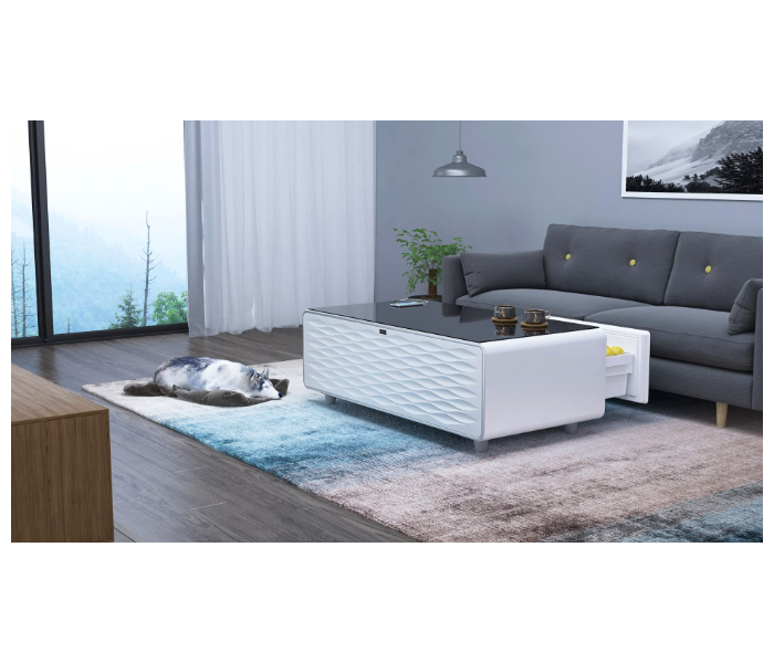 Futuristic Coffee Table & Fridge , Wireless Charger, Music Player,Bluetooth, AUX and USB Charger- White - Zoom Image 4