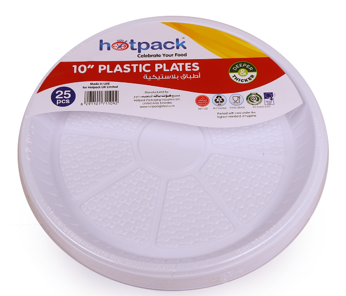 Hotpack PARPP10D 25 Pieces 10 Inch Plastic Round Plate - White - Zoom Image 1