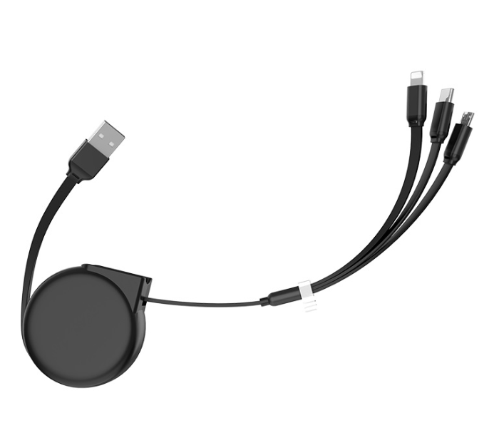 Hoco U50 3-In-1 Retractable Charging Data Cable - Black - Zoom Image 1