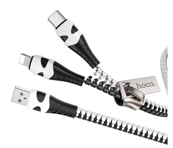 Hoco U97 2-In-1 Zipper Charging Cable - Black and White - Zoom Image 1