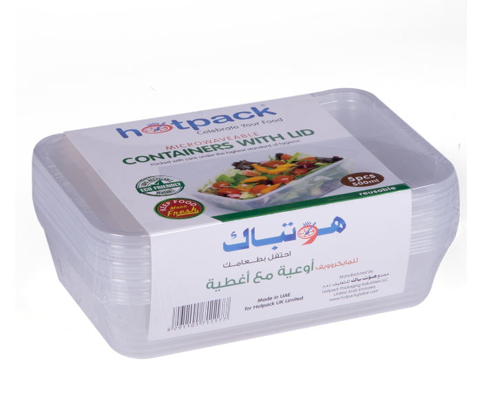 Hotpack HSMMP500 5 Pieces 500ml Microwave Container Rectangular - White - Zoom Image 1