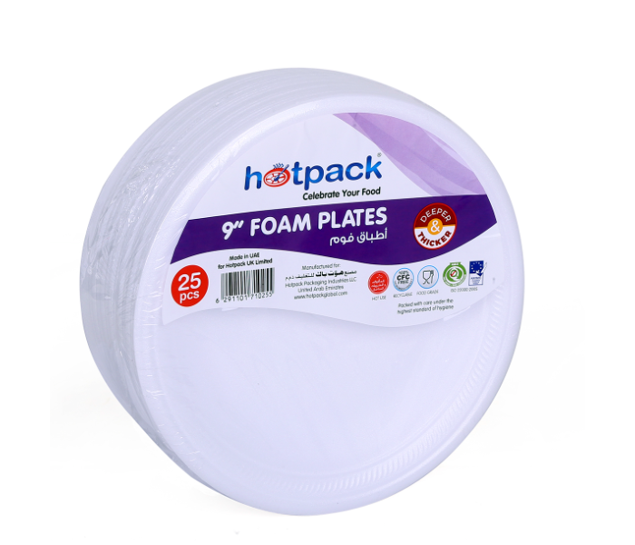 Hotpack RFP9B 25 Pieces 9 Inch Round Foam Plate - White - Zoom Image 1