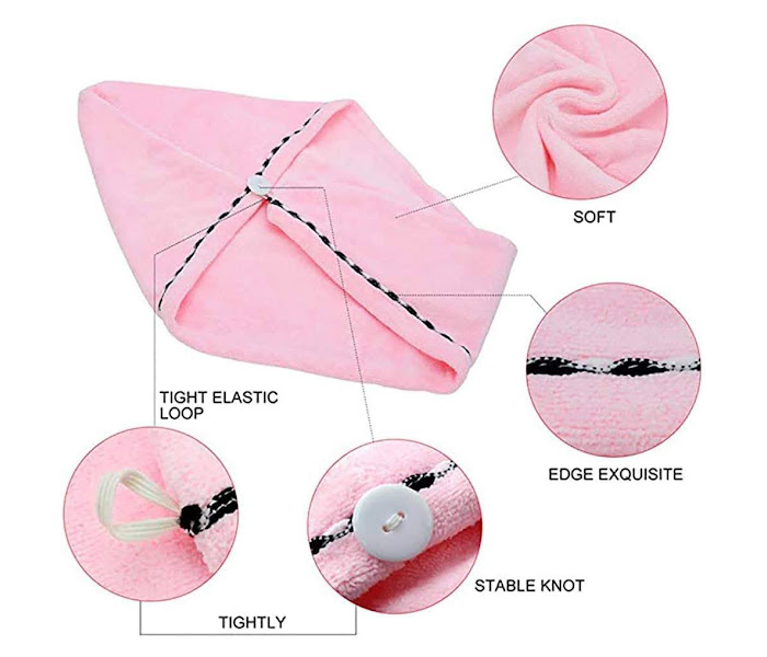 GTC 22000700 Microfiber Quick Drying Hair Towel Wrap With Button for Women - Rose - Zoom Image 2