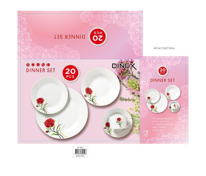 Dinex W230 20 Piece Family Dinner Set - Red and White - Zoom Image 2