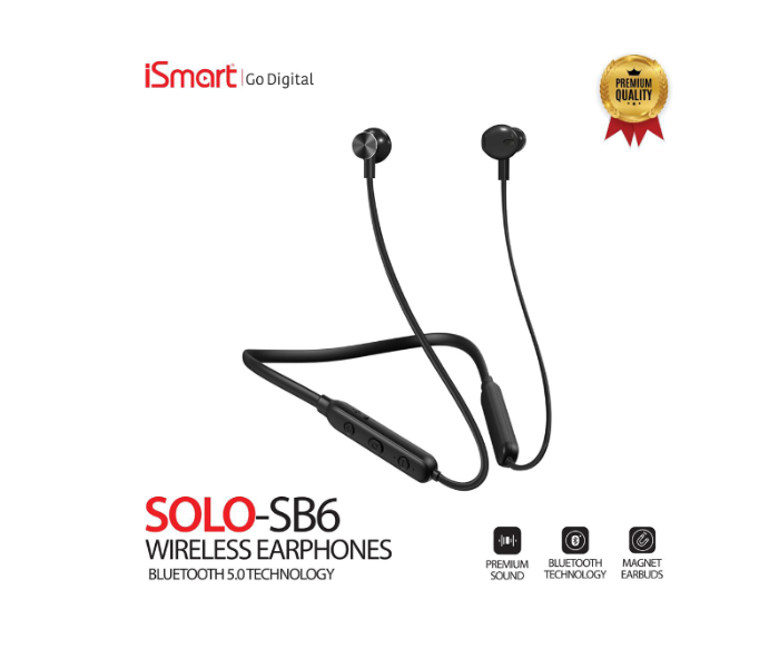 iSmart SOLO SB6 Wireless Earphones with Magnetic Earbuds - Black - Zoom Image 2