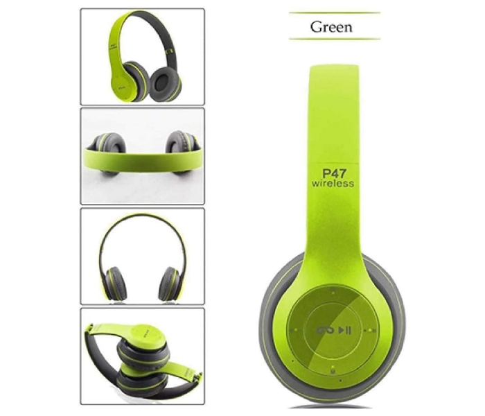 P47 Wireless Bluetooth Foldable Headset with Microphone - Green - Zoom Image 4