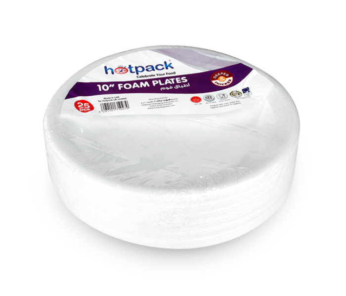 Hotpack RFP10B 25 Pieces 10 Inch Round Foam Plate - White - Zoom Image 1