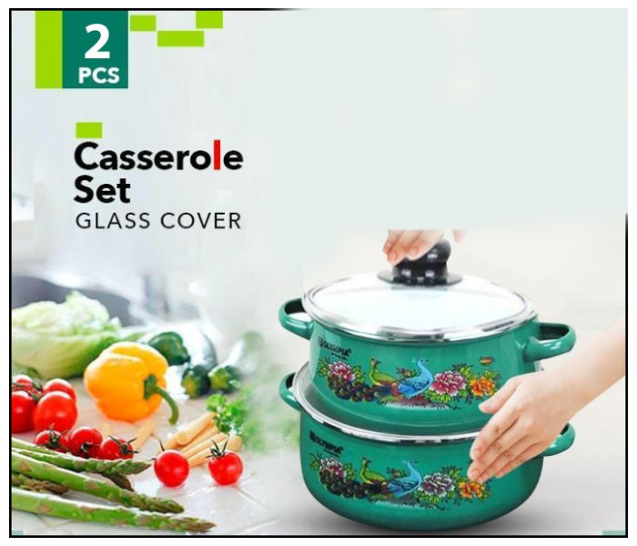 OE-002 4 Pieces DDSTK Olympia Casserole Set Olympia - Green and Silver - Zoom Image