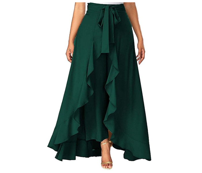 Quny PMM2127 Full Stitched Polyster Cotton Skirt Pants With Ruffle Skirt And Fancy Belt for Women - Dark Green - Zoom Image