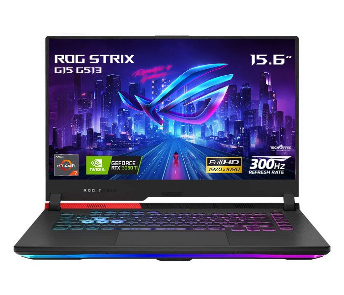 Asus ROG Strix G15 G513QE 90NR05I1-M02360 Gaming Laptop 15.6 Inch FHD AMD Ryzen 7 5800H Processor 16GB RAM 512GB SSD 4GB NVIDIA RTX 3050Ti Graphics DOS - Eclipse Grey - Zoom Image 1