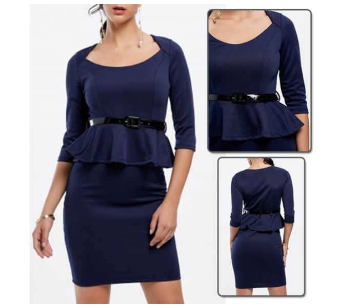 Quny RMC-10170 3/4th Sleeve Large Sized Body Fit Dress for Women - Navy Blue - Zoom Image