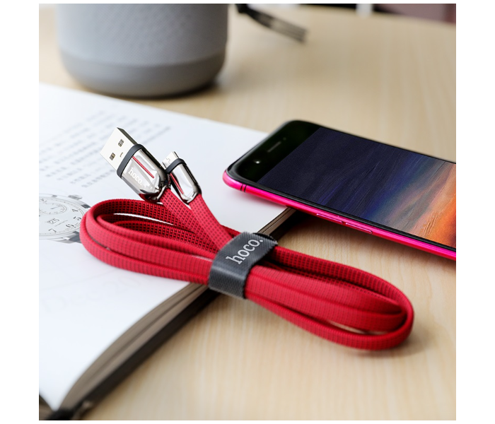 Hoco U74 Cloth Braided Charging Data Cable For Micro - Red - Zoom Image 2