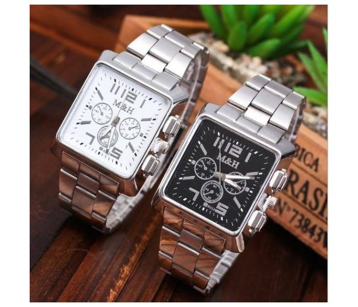 Set of 2 M and H Men Business Sports Military Steel Casual Water Resistant Analog Watches - Silver - Zoom Image