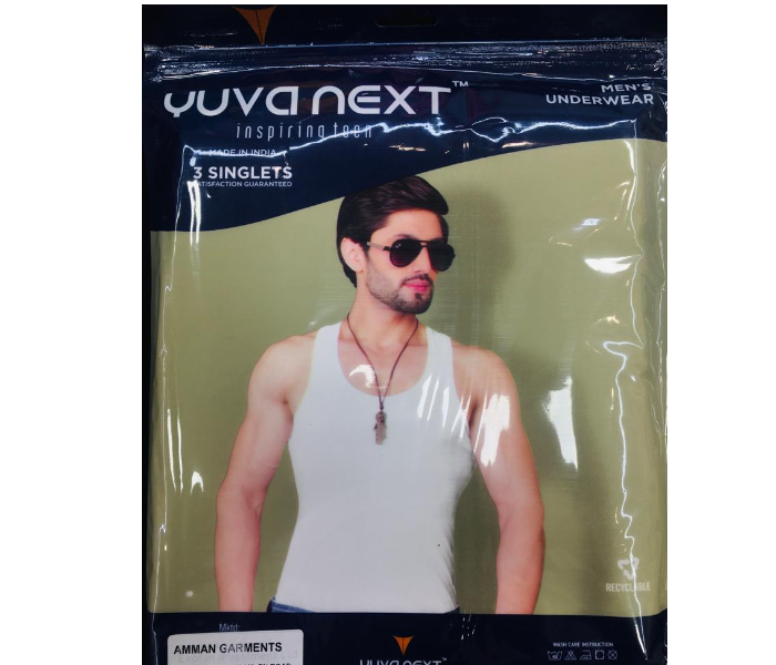 YUVANEXT 100 Percentage Cotton Classic Solid White Vest Modern Fit - XL - Zoom Image 3