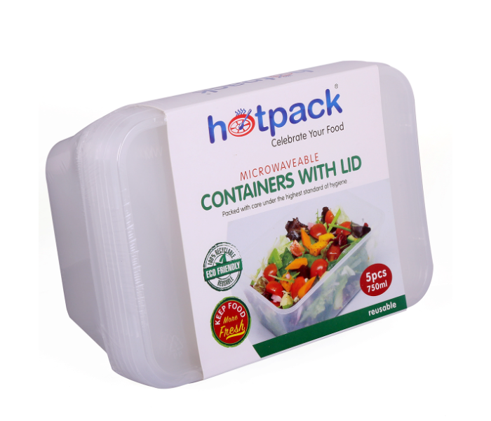 Hotpack HSMMP750 5 Pieces 750ml Microwave Container Rectangular - White - Zoom Image 1