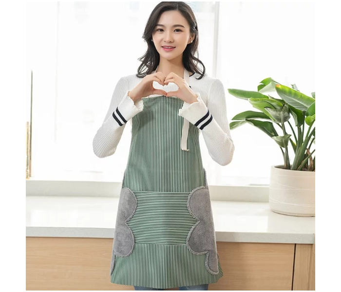 OEM Waterproof and Oil Proof Kitchen Apron with Pocket and Wipeable Stripes - Green - Zoom Image 1